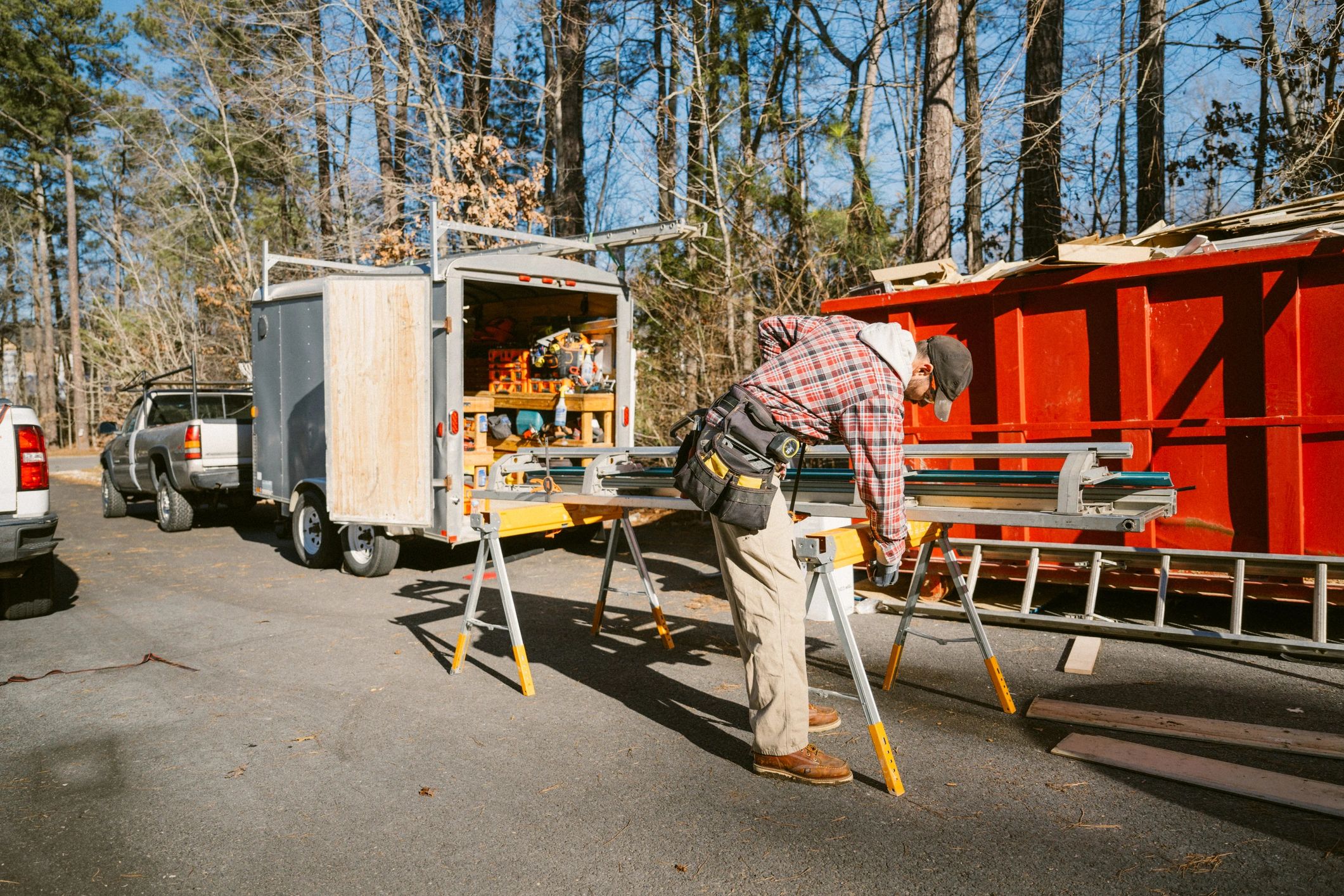 Technician preparing materials for HVAC maintenance work
