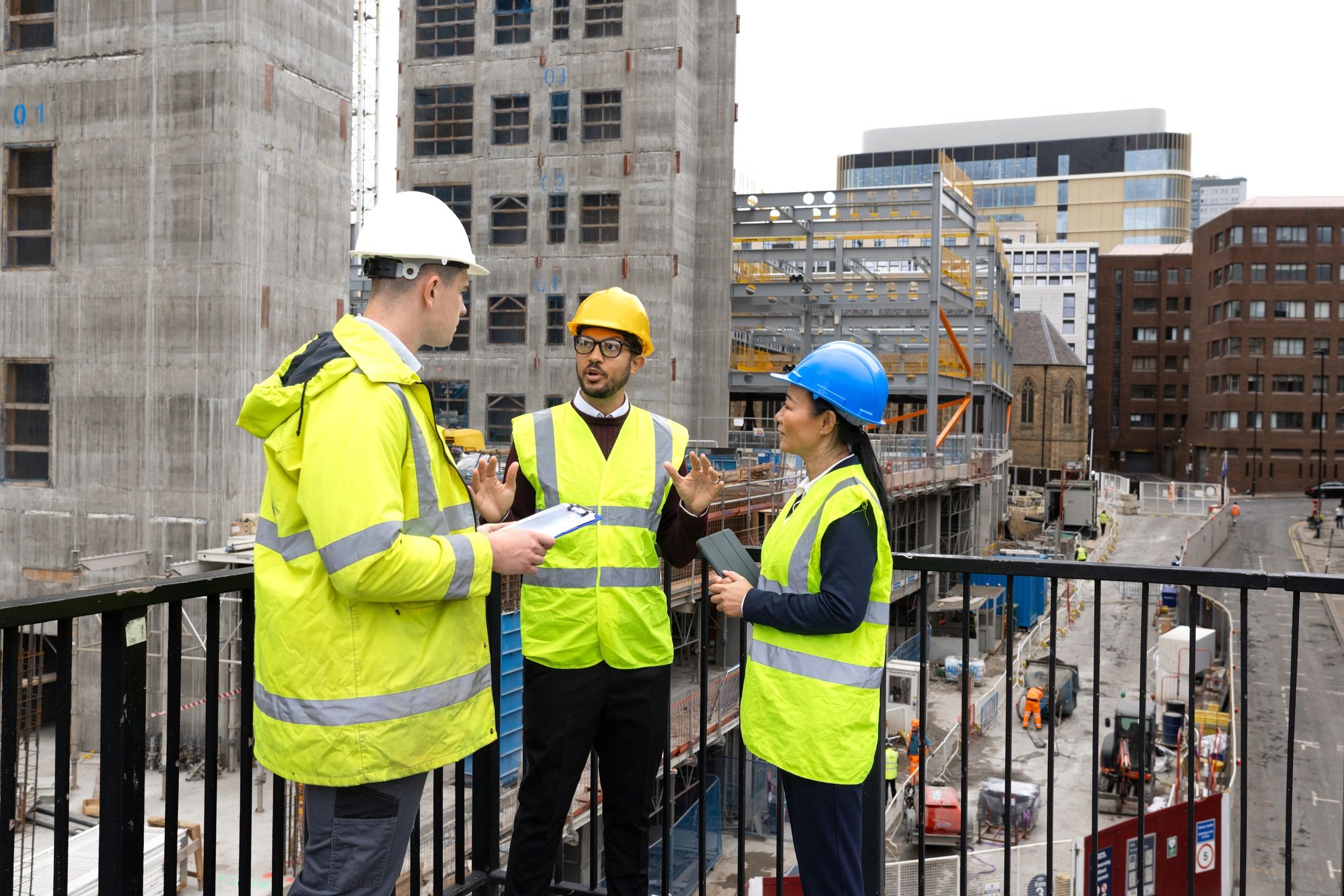Service team collaborating on an installation project